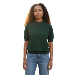 Designers Originals Women’s Green Mock Neck Zipper Back Short Sleeves Sweater M